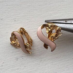 Vintage Goldtone Metal Light Pink Enamel Heart Clip-On Earrings by Avon